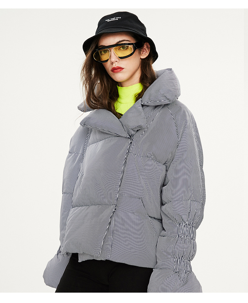 Stripe Turn Down Collar Puffer Jacket