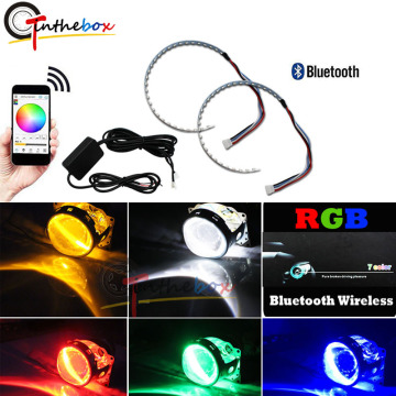 Bluetooth Wireless Remote Control 15-SMD RGB LED Demon Eye Halo Ring Kit for Headlight Projectors or 2.5