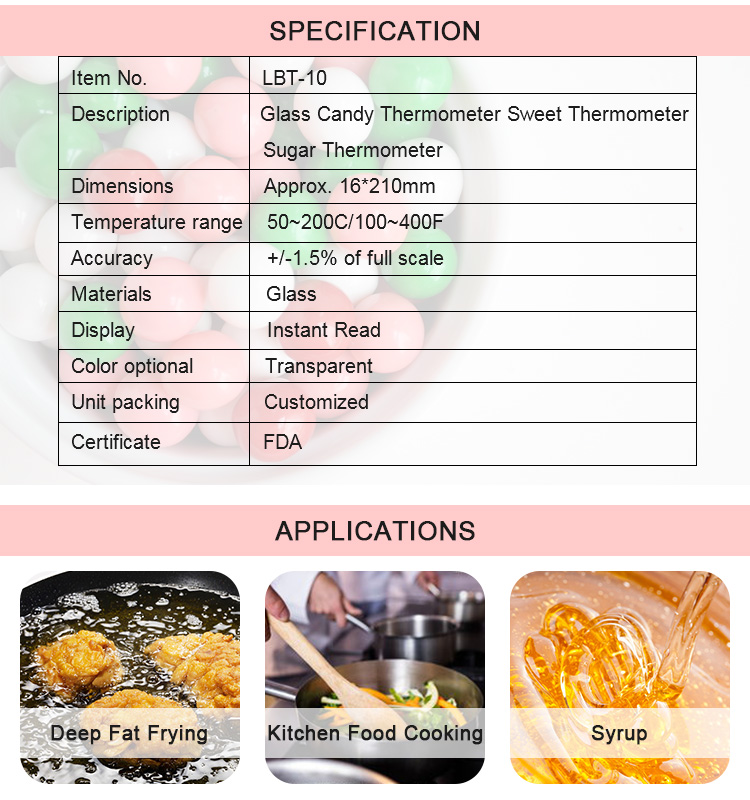 Glass Candy Instant Read Deep Fry Thermometer with Clip