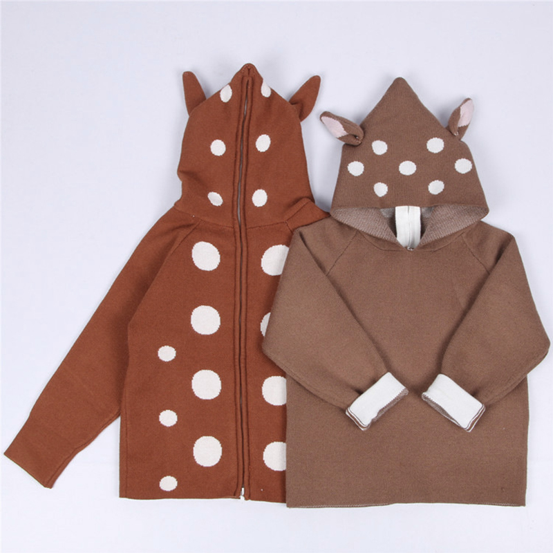 2020 Autumn Baby Girls Boys Sweaters Hooded Cardigans Toddler Kids Boys Animal Deer Knitted Sweater Outwear Girls Clothes