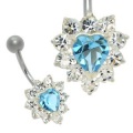 Crystal Jewelled Blue Heart Belly Button Bar