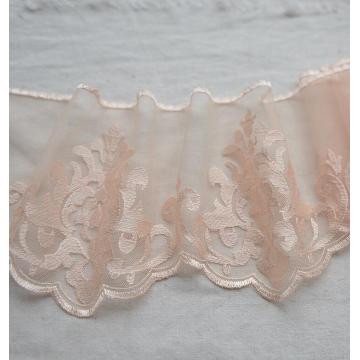 2 Meters Light Skin Pink Embroidered Motif Lace Nigeria Venice Fabric Lace Trim Tulle Lace 16cm