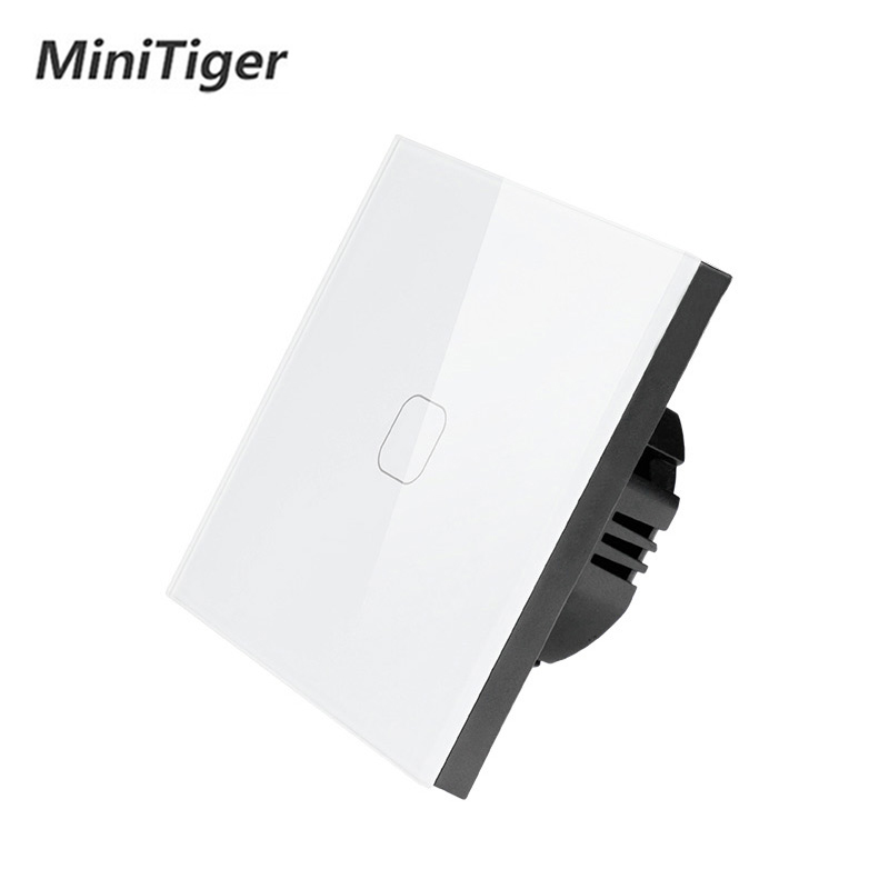 MiniTiger EU/UK Standard,1 Gang 1 Way Wall Touch Switch, White Crystal Glass Switch Panel, 220-250V, Only Touch Function