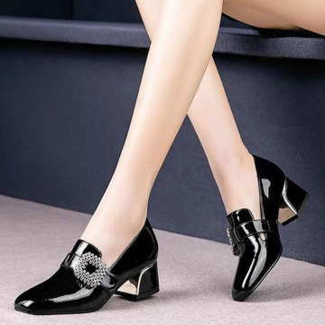 Women Shoes Pumps Ladies High Heels Autumn Office Wedding Dress Patent Leather Buckle Woman Crystal Slip On Fashion Pointed Toe