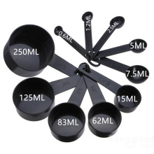 10pcs Black Color Measuring Cups And Measuring Spoon Scoop Silicone Handle Kitchen Measuring Tool K052