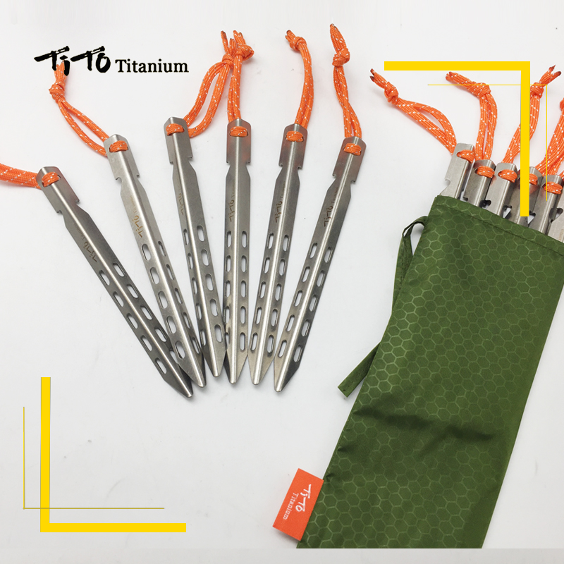 TiTo 6pcs Titanium Tent Peg V Shape titanium Spike Windproof Outdoor Camping titanium tent nail Accessories Titanium Tent stake