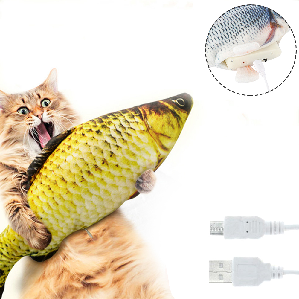 30CM Cat Toy Fish USB Electric Simulation Fish Dancing Jumping Moving Floppy Toy For Cats Interactive Pet Toys