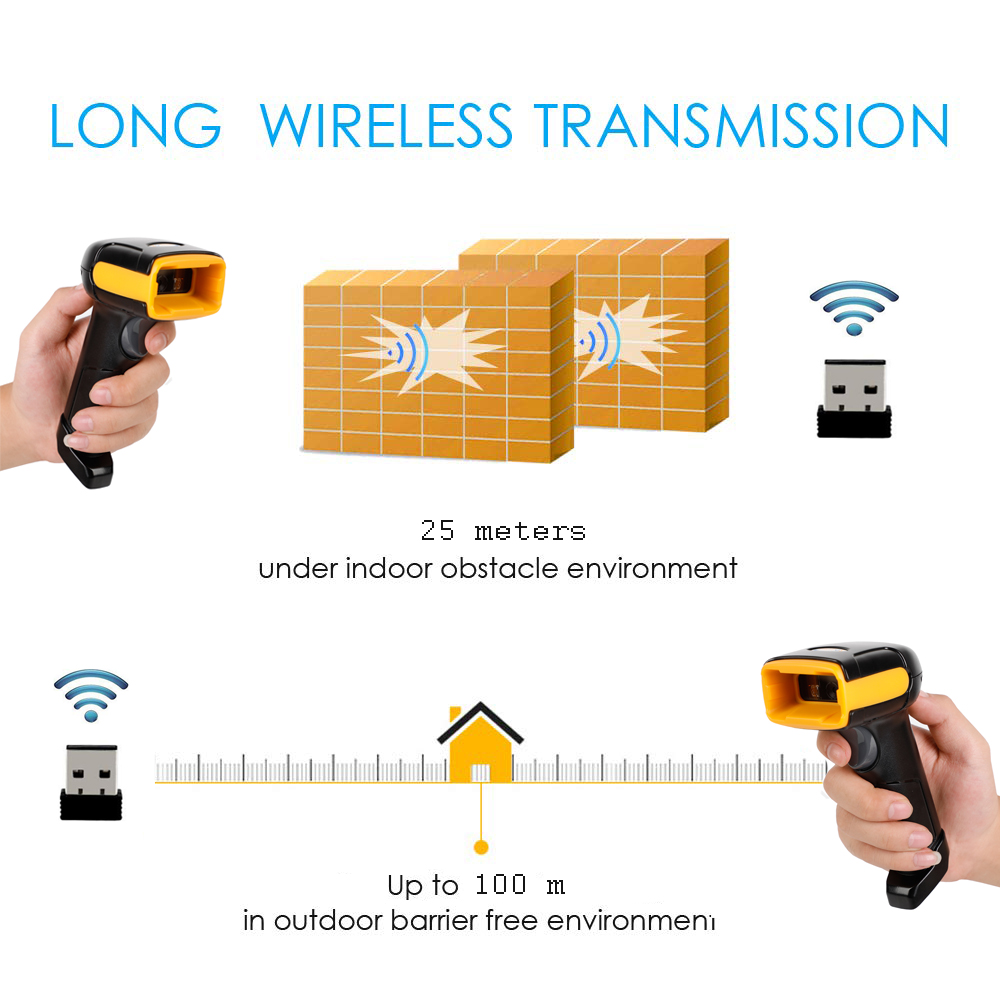 Wireless 2D Barcode Scanner long distance transfer Wired QR Code PDF 417 Bar Code Scanner for Inventory POS Terminal H1 H1W HZTZ