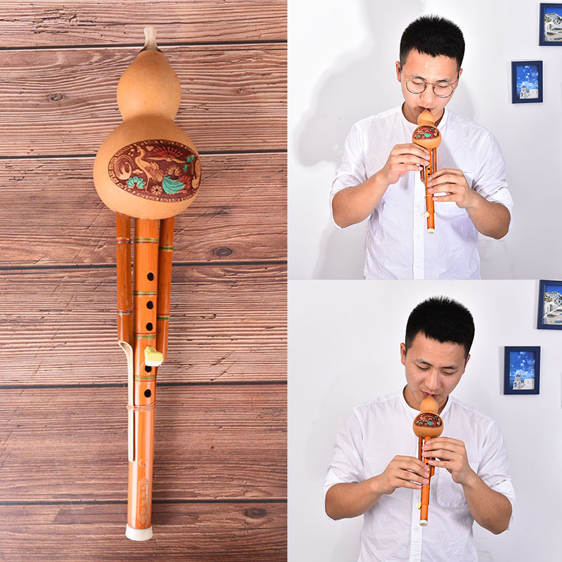 Chinese Handmade Hulusi Brown Bamboo Gourd Cucurbit Flute Ethnic Musical Instrument C Key For Beginner Music Lovers Hot Sale