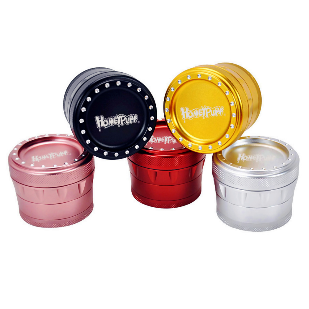 HONEYPUFF Drum Style Aluminum Herbal Herb Grinder 63 MM 4 Piece Metal Tobacco Smoking Grinders Spice Crusher Store Herb