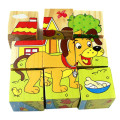 9pcs/lot Kids Wooden Blocks Toys Animal Solitaire Domino Children Educational Toy Cartoon Print Wooden Cubes Toy Brinquedos