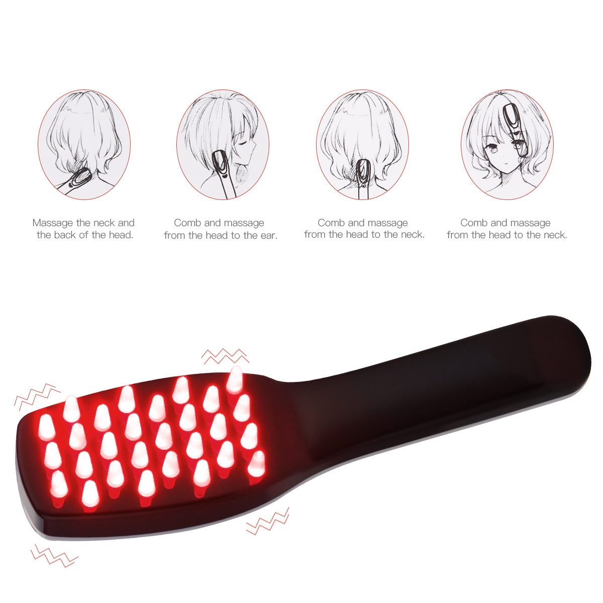 CkeyiN Phototherapy Vibration Massage Comb Scalp Brush Stress Relief Neck Back Anti Hair Loss Blood Circulation with LED Light