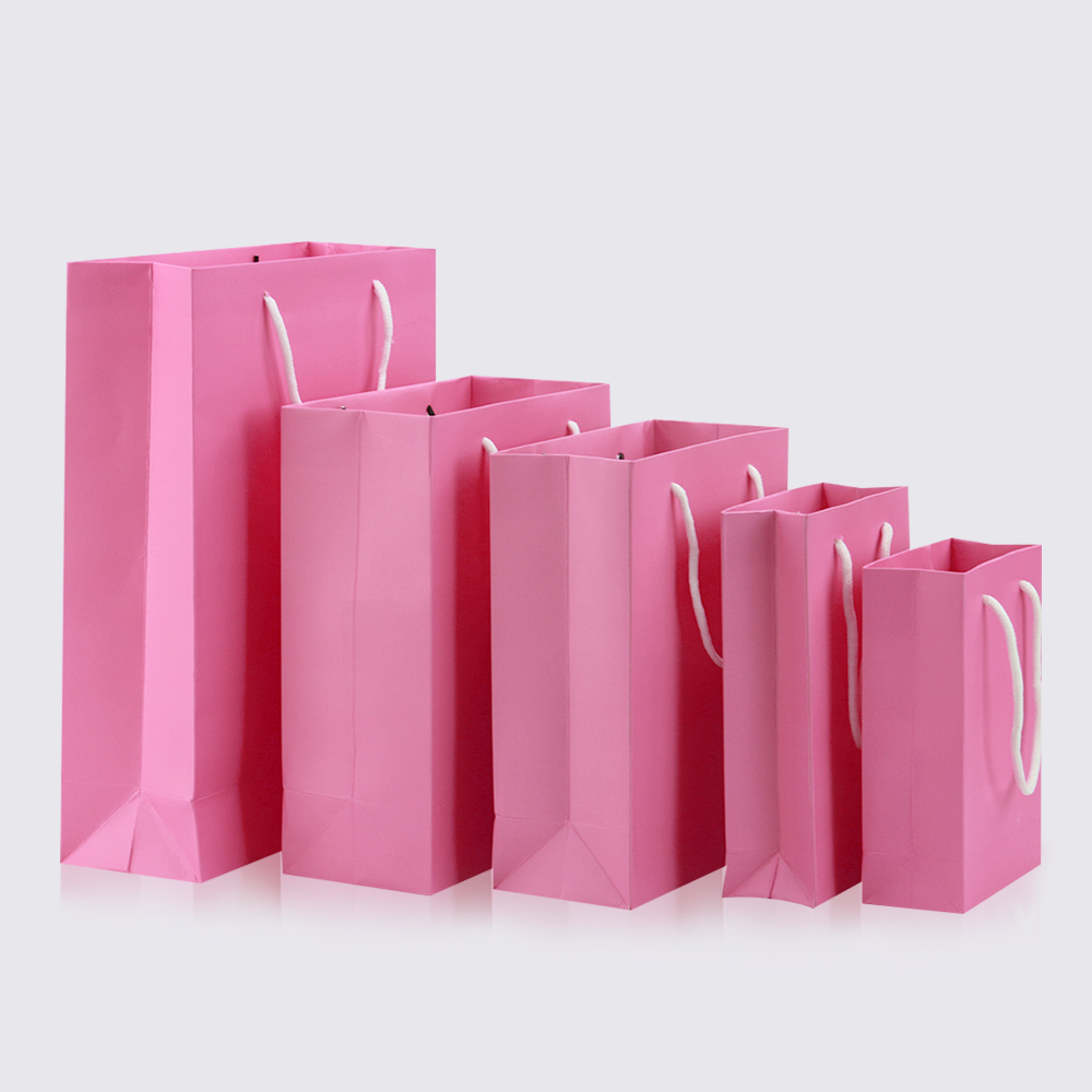 10pcs / pink paper bag holiday gift clothing gift packaging shopping bag belt support printing 1 color simple logo