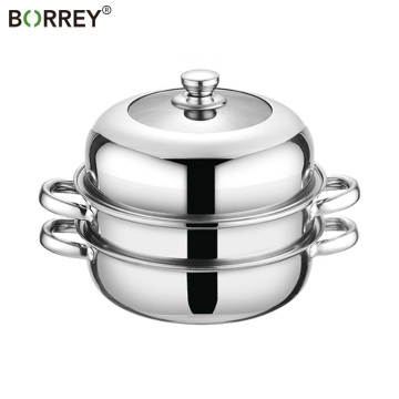 BORREY Stainless Steel Steamer Pot Soup Pot Steamer Basket Double Boiler 3 Layers Pot Steamer Induction Cooker Metal Steamer Pan