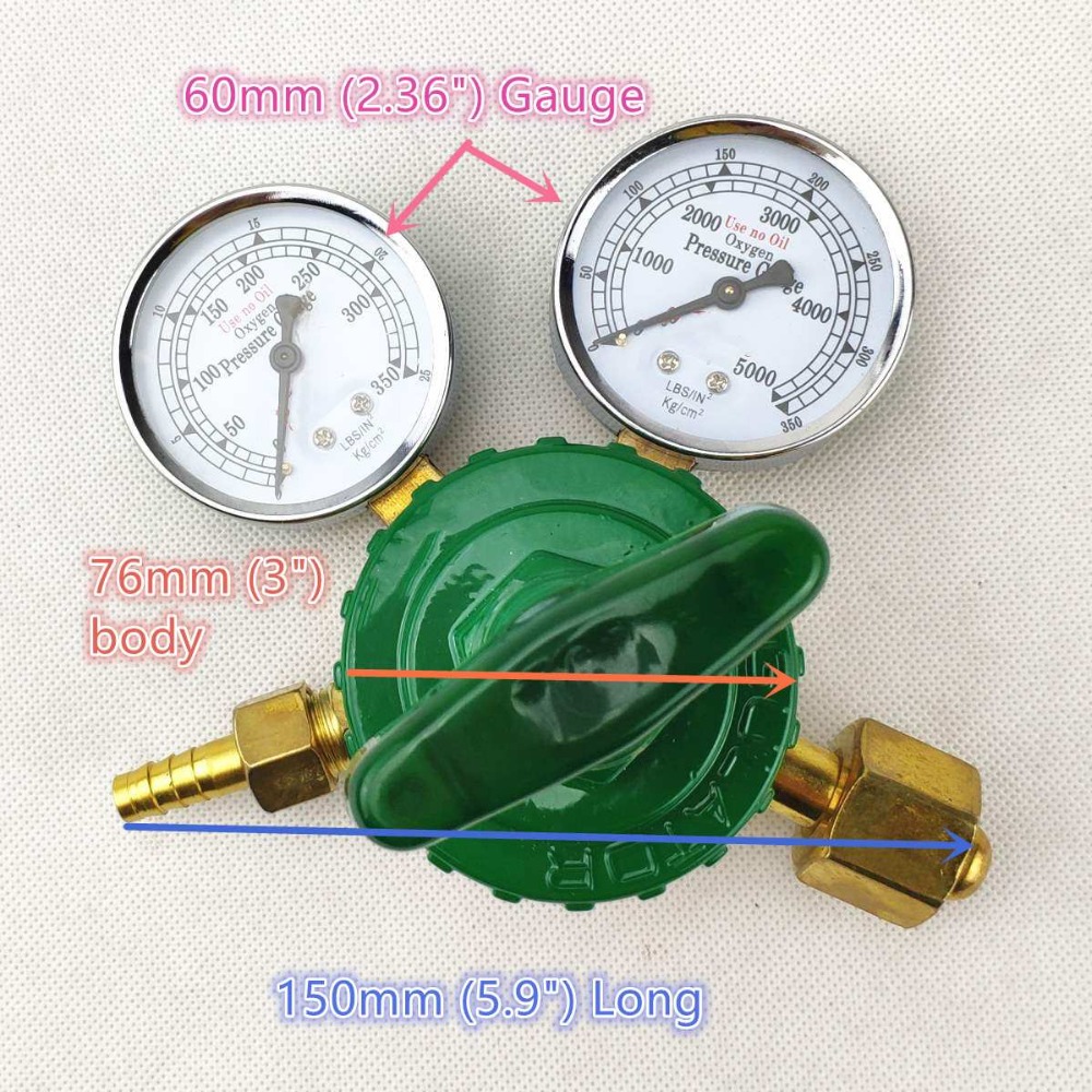 Oxygen Regulator 0-350kg/cm2 (0-35MPa 0-5000psi) to 0-25kg/cm2 (0-2.5MPa) G5/8 Inlet Dual Gauge Welding Cutting Gas Pressure Reg