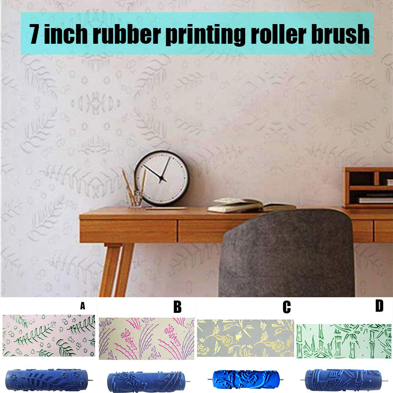 7 Inch Rubber Printing Pattern Roller Wall Paint Rubber Roller Embossed Flower Pattern DIY Sleeve Decorative Texture JA55