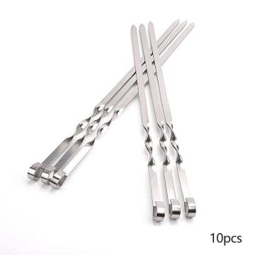 10PCS Flat pin Roasting needle Food Camping Picnic vegetable Needle BBQ Barbecue Stainless Steel Grilling Kebab Flat Skewers