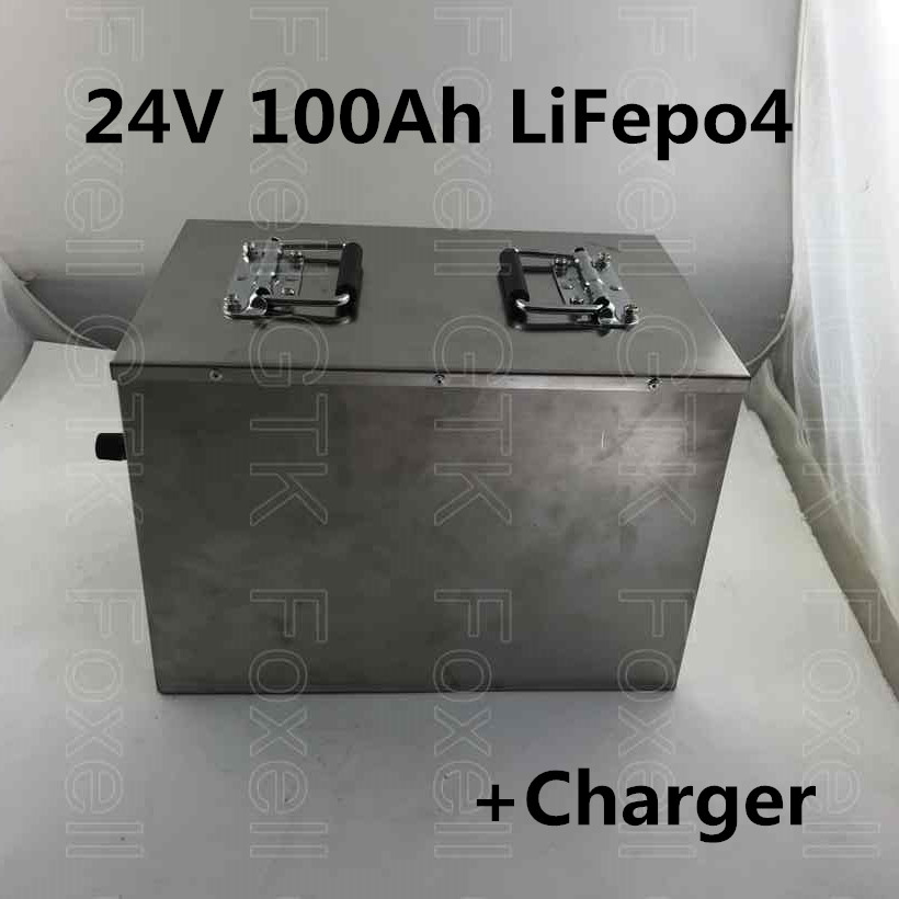 24V 100Ah LiFePO4 battery pack for solar system energy storage system caravans EV RV system solar street light+5A charger
