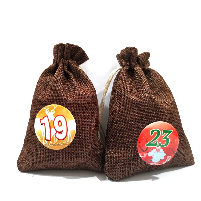 Christmas Pattern Calendar Candy Bag 1-24 Advent Bundle Cotton Linen Gift Bag 24Pcs Advent Christmas Calendar Filling Candy Bag