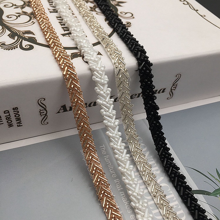 8mm Ivory Green Beading Pearl Trims Beaded Ribbon For Sewing Clothing Collar Headdress Accessories White Mesh Lace Decoration