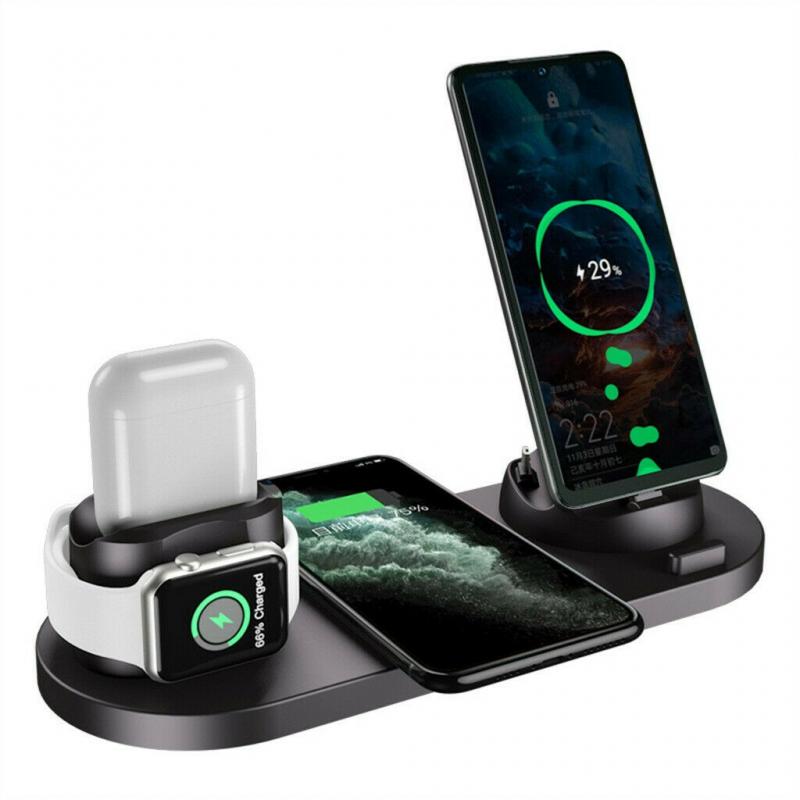 10W Qi Wireless Charger Stand For iPhone 11 Pro XS Max XR 6 in 1 Fast Charging Dock Station For Apple Watch 2 3 4 5 AirPods Pro