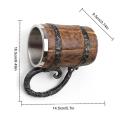550ml Simulation Wooden Mug Barrel Double Layer Beer Stainless Steel Drinking Cup Coffee Drinkware Handcrafted Whiskey Glass