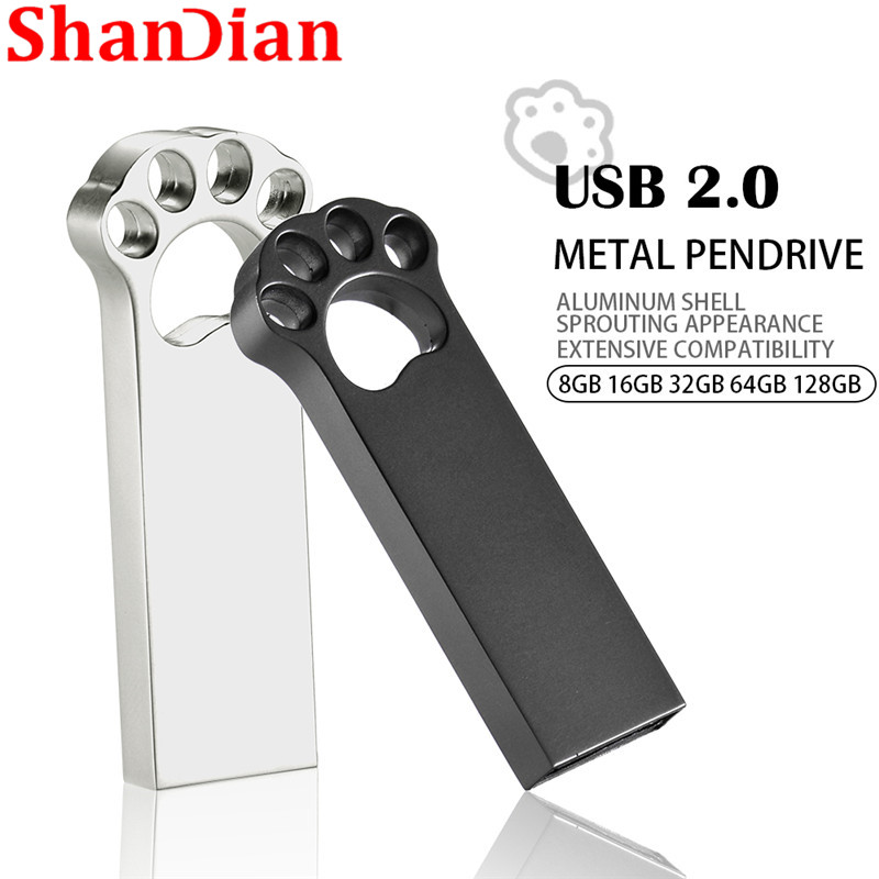 SHANDIAN Bear Paw Metal Silver USB Flash Drive 4GB 8GB 16GB 32GB 64GB Real Capacity Flash Disk 2.0 Custom LOGO Wholesale
