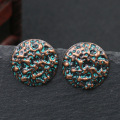 Verdigris Patina Retro Green Hammered Round Stud Earring Bohemian Ethnic Ancient Copper Greek Vintage Women Jewelry