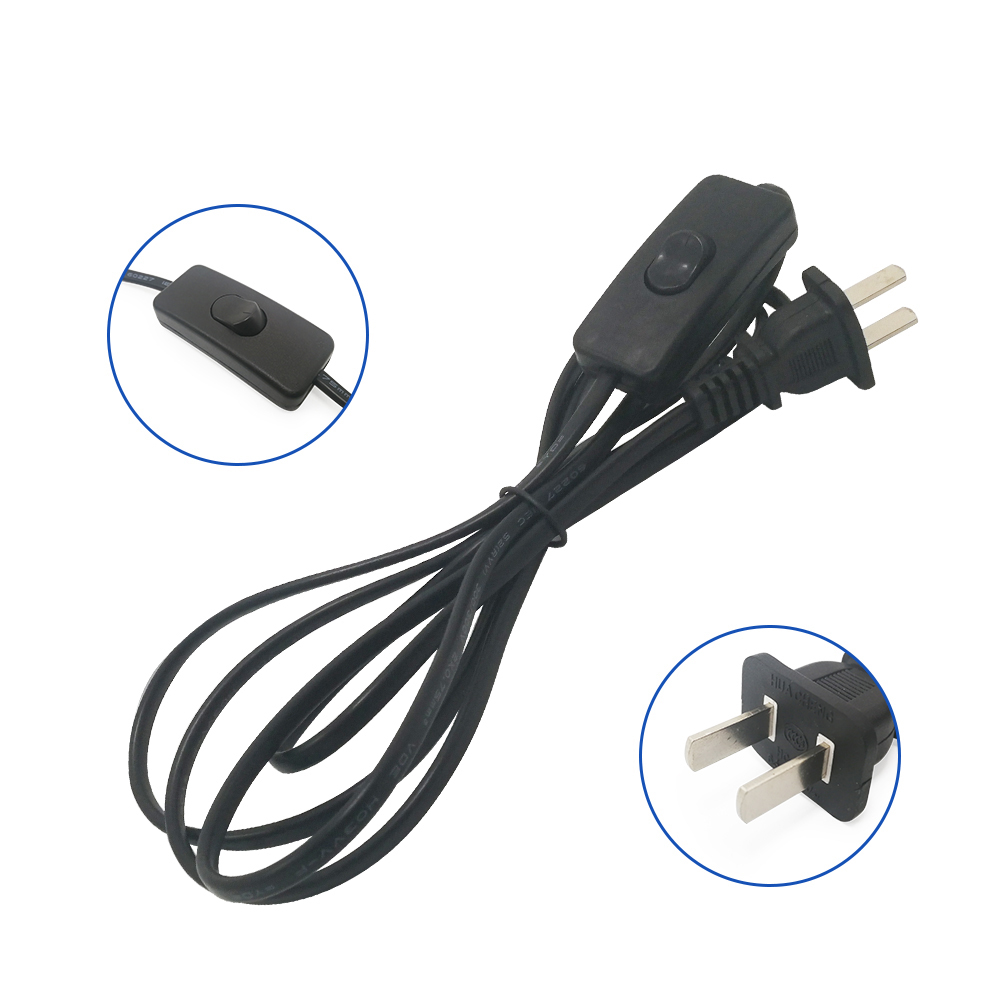 1.8m AC Power Cord White Black Line with On/Off Switch Button Cables Wire Two-pin US Plug Cable Extension Cords EU Type Adapter