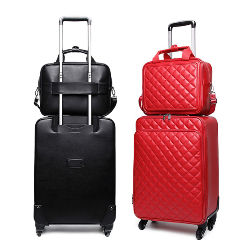 Carrylove 16"20"24" Women Carry On Rolling Luggage Set Leather Travel Trolley Suitcase On Wheels
