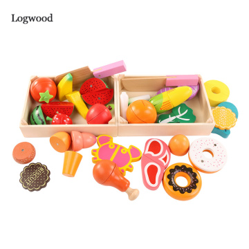 On sale Wooden Kitchen Toys Cutting Fruit Vegetable Play miniature Food Kids Wooden baby early education food toys