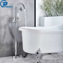 Chrome Tub Sink Faucet Floor Mount Bathtub Mixer Tap Single Handle Free Standing Hot Cold Bath Faucet Clawfoot Bath Shower Set