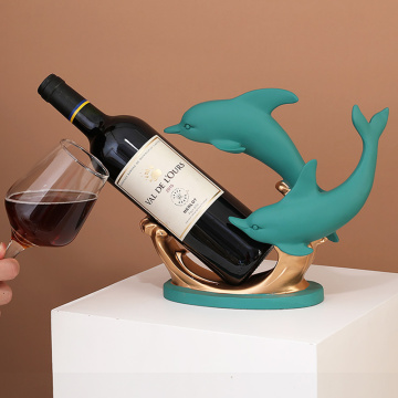 Table Decoration 3D Dolphin Sculpture Animal Figurine Red Wine Rack Modern Decorative Resin Statue Home Decoration Accessories