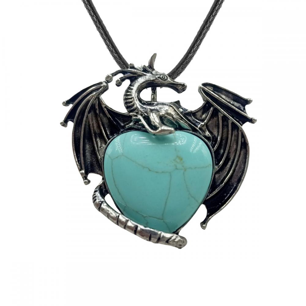 Gemstone Crystal Heart Alloy Wings Dragon & Pterosaur Stone Neclace Natural Quartz Dragon Charm Pendants Choker Anniversary Gift