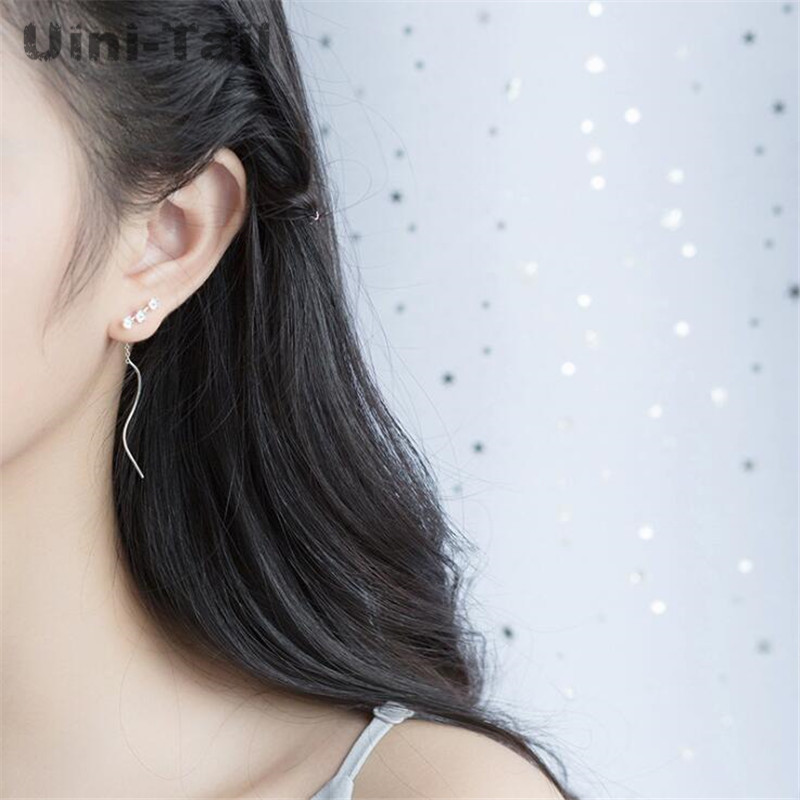 Uini-Tail hot 925 sterling silver plum blossom wave ear wire female long student wild fresh earrings personality temperament