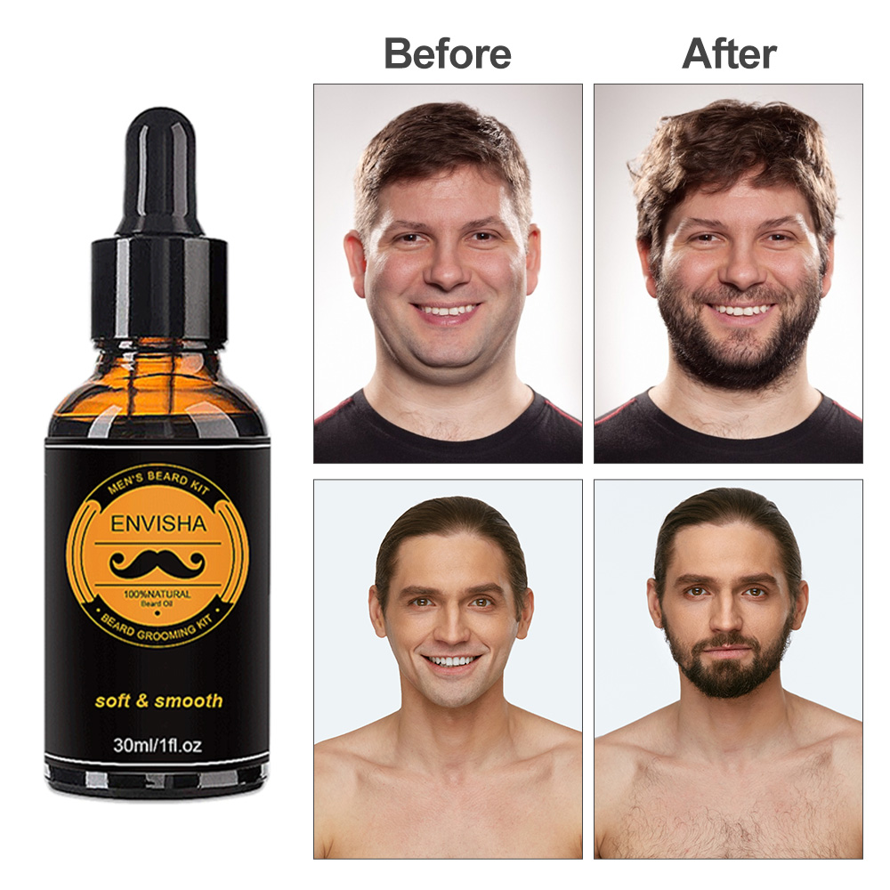 7pcs Men Beard Grooming Kit Mustache Beard Hair Growth Oil Styling Tool Beard Essential Balm Comb Moisturize Wax Scissor