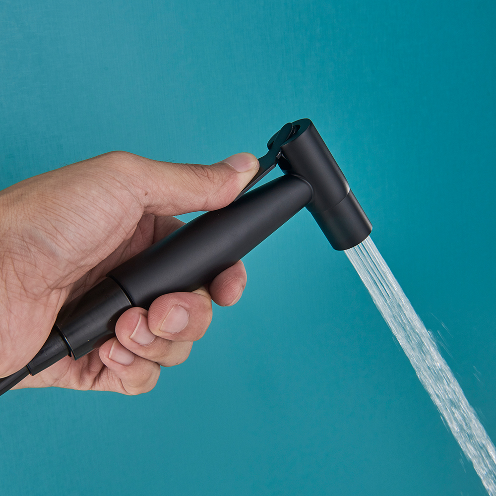 POIQIHY Black Handheld Bidet Spray Brass Shower Sprayer Set Toilet Faucet Shower Bidet With Hose and Holder Hygienic Spray Gun