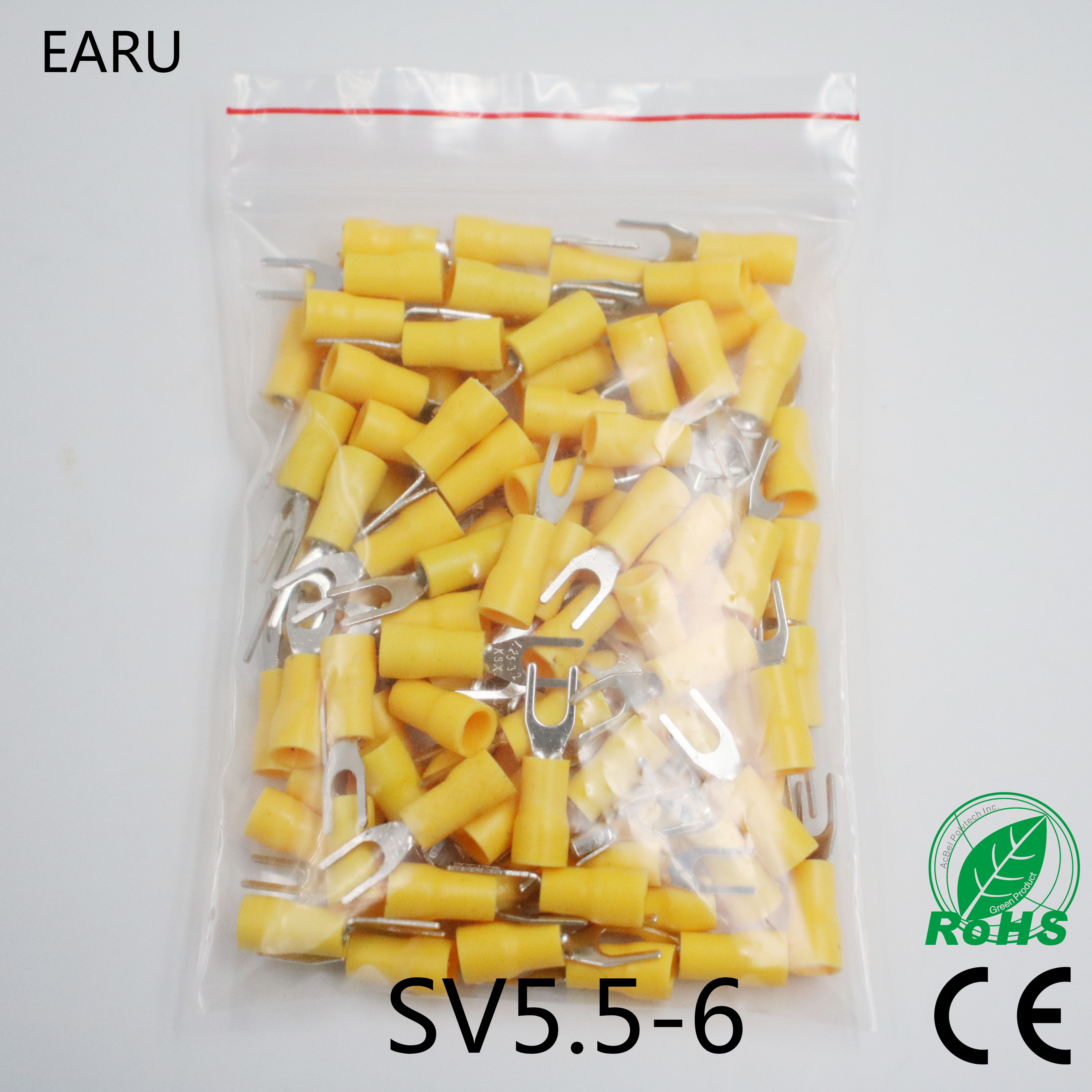 SV5.5-6 Yellow Furcate terminals Cable Wire Connector 100PCS 16~14AWG Yellow Furcate Fork Spade Crimp Terminals SV5-6 SV