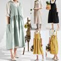 1PC Women Bib Apron Cotton Linen Pinafore Dress Cafe Kitchen Cooking Florist Vintage