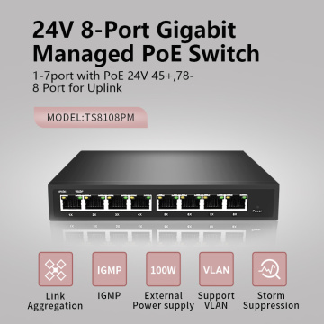 24V 8-Port full gigabit managed PoE Switch 24v POE SWITCH 24v Managed switch