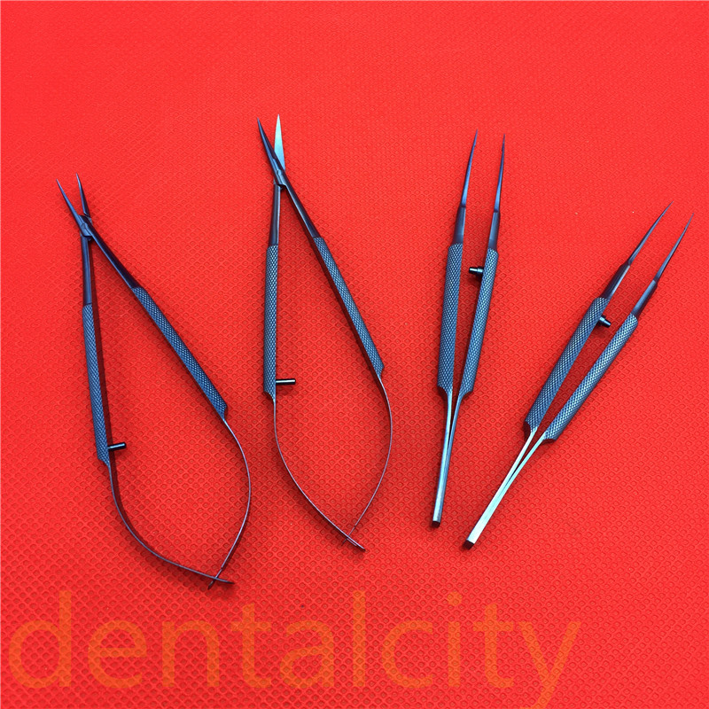 Titanium Tlloy Surgical Instruments Ophthalmic Microsurgical Dental Instruments Needle Holders + 11.5cm Scissors +Tweezers