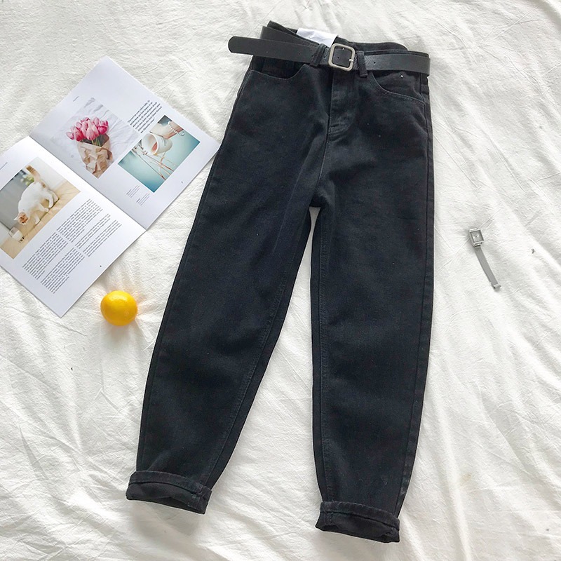 Korean High Waist Jeans Women Solid Harem Pants Loose Casual Plus Size High Street Denim Trousers Pantalon Femme With Belt 2020