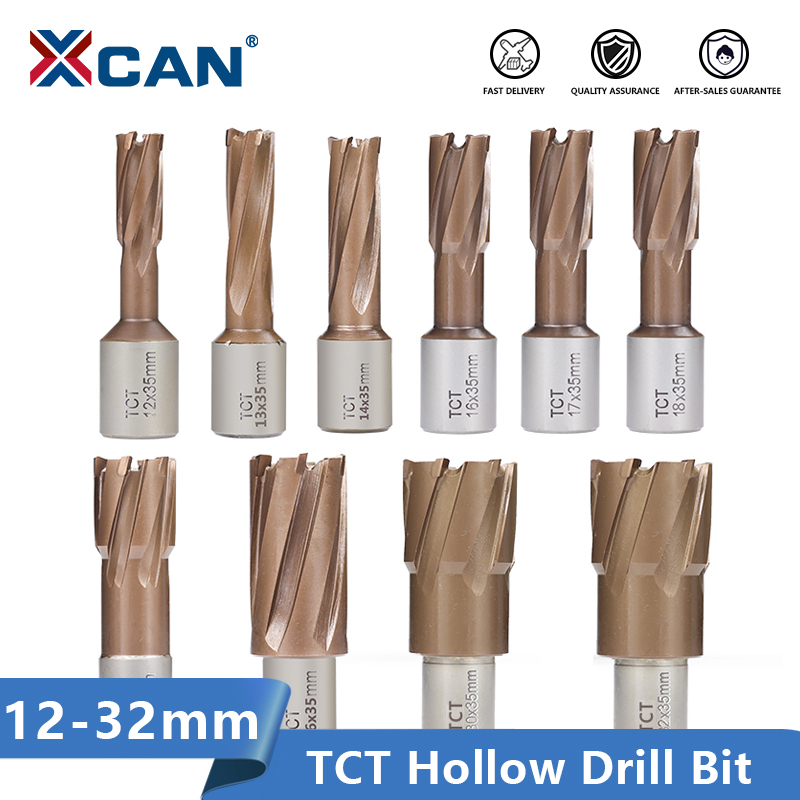 XCAN TCT Hollow Drill Bit TiCN Coating 12-32mm Carbide Annular Cutter Hole Opener Metal Core Drill Bit