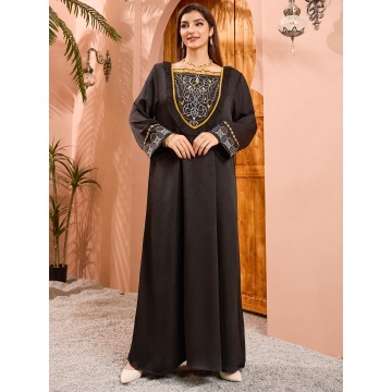 Embroidered Abaya Satin Jacquard Fabric Sequin Lace Detail