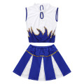 Women Adult Cheerleading Uniform Stage Performance Team Dance Costume Mock Neck Sleeveless Crop Top with Pleated Skirt Outfit