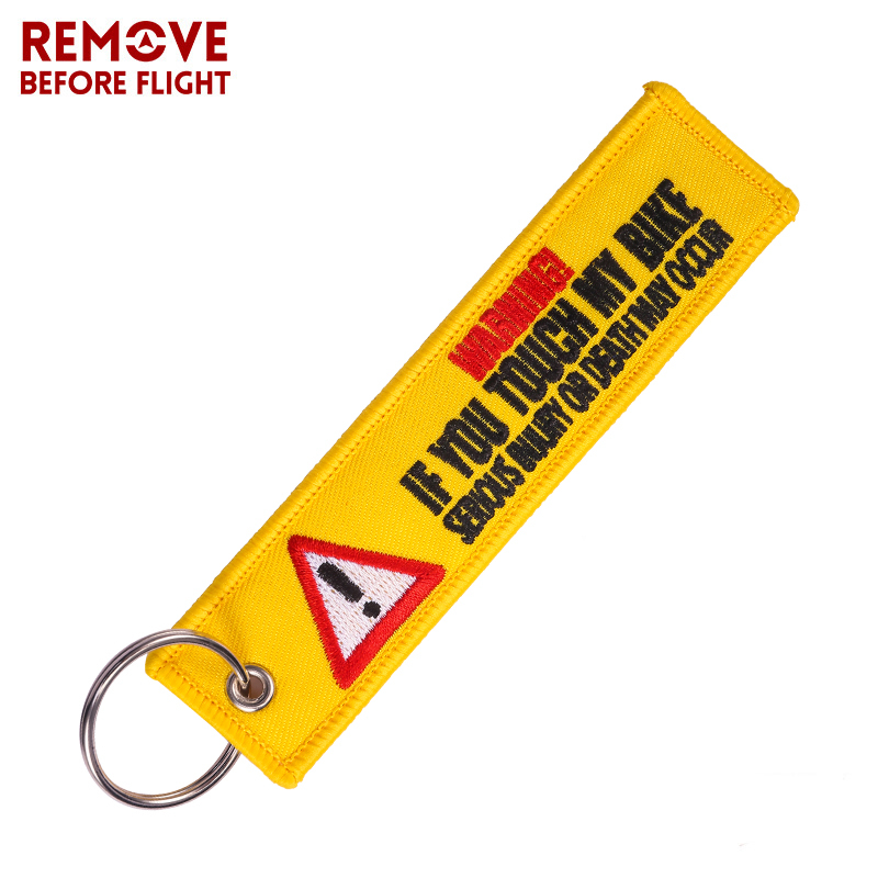 3PCS Remove Before Flight Warning Keychain Tag Keychains for Motorcycles and Cars Key Tag Embroidery Yelloew Danger Key Rings