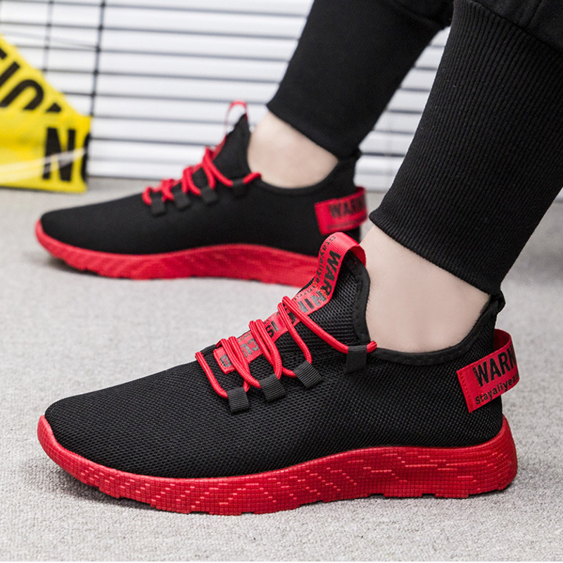 Trend Adult Male Shoes Comfortable Gym Shoes Leisure Outdoor Mens Tennis Sneakers Breathable Lightweight Red Sole Sport Footwear