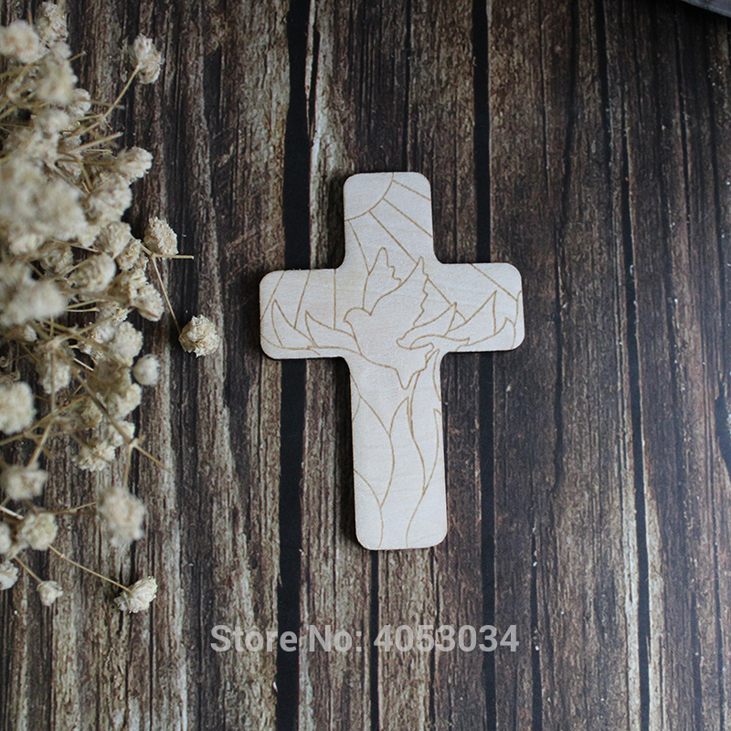 Wooden Christian Cross with a Pentecost Design Craft Shape Plywood