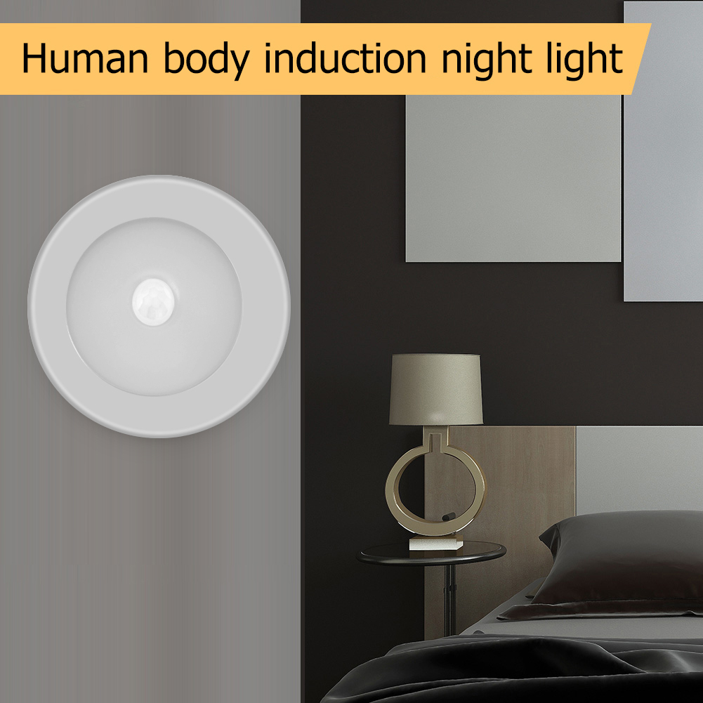 6LED Stair Night Light Smart Human Body Infrared Induction Lamp Mini Round Battery Warm White Light for Kids Bedroom