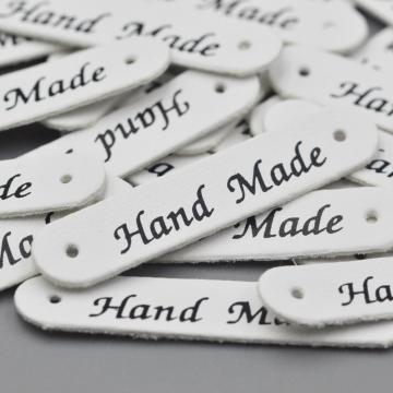 KALASO Wholesale 30pcs White Handmade Labels Clothes Garment PU Leather Labels Hand Made Tags Jeans Bags Shoes Sewing Supplies